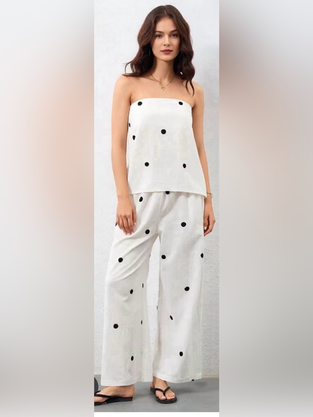 White & Black Polka Dot women’s summer 2 piece fun cotton set Large